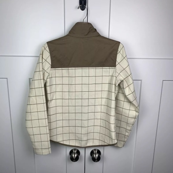 Columbia XS Shacket Snap Front Plaid Ivory Brown Flannel shirt Jacket Camping - Picture 5 of 5
